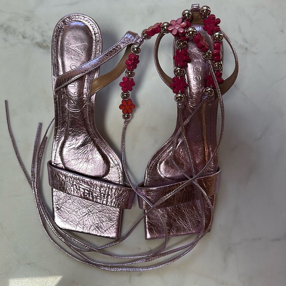 Anthropologie Vicenza Wrap Heels with beads. Size 8.